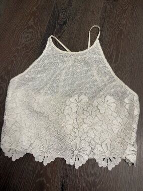 Alice + Olivia White Floral Lace Crop Top